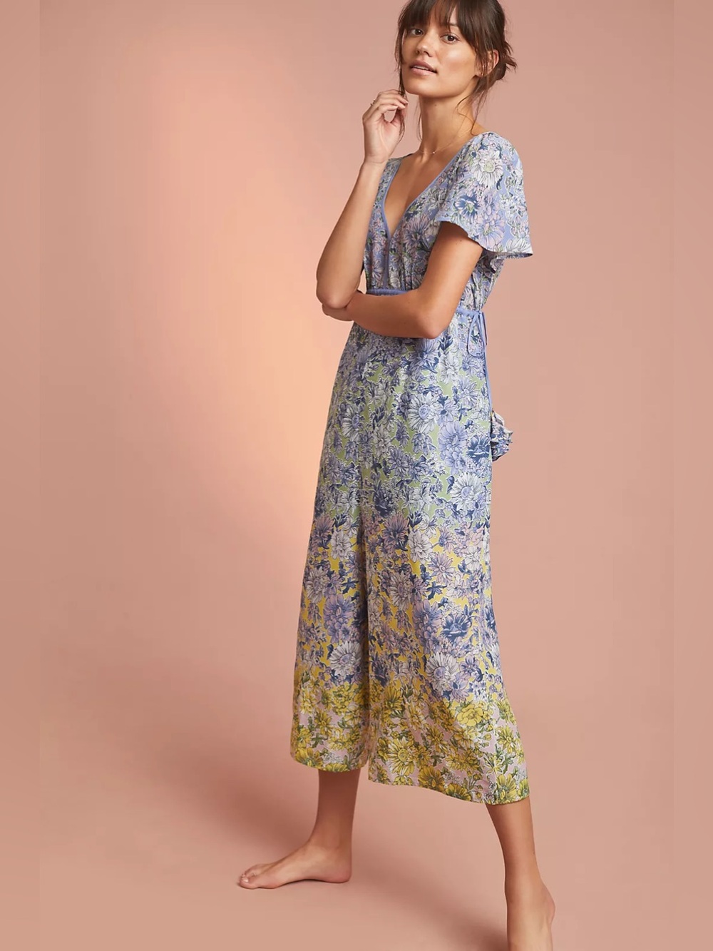 Anthropologie Romerio Wide Leg Sleep Floral Print Jumpsuit size XS boho prairie